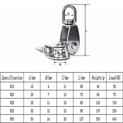 YAMASO,4Pcs 304 Stainless Steel M50 Silver Single Pulley Block Wire Rope Hanging Wire Towing Wheel - size: M50-4pcs