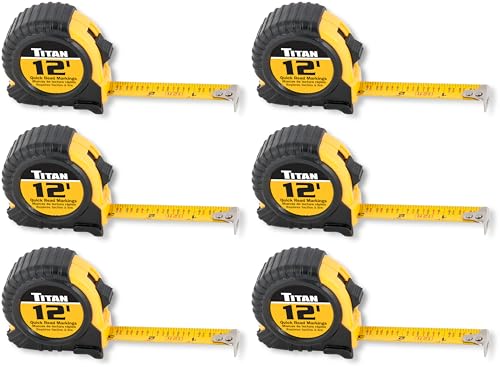 Titan 10912 Tape Measure with Easy-Read Standard Markings and Durable Case, 6-Piece Set, 12-Foot