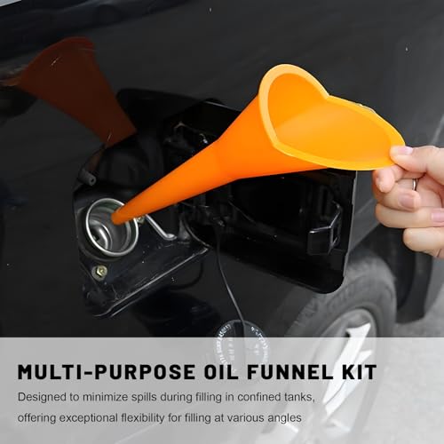 Sun Walker 19PCS Automotive Funnel Set & Gas Can Spout Replacement, Plastic Long Neck Oil Funnel Wide Mouth Funnels, Transmission Funnels Spouts Set for Filling Gasoline Oil Coolant