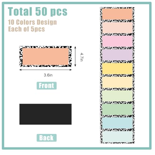 JarThenaAMCS 50Pcs Magnetic Dry Erase Name Tags with Pen Reusable Pastel Composition Dry Erase Name Labels Magnets for Back to School Classroom Whiteboard Locker Shelf Decor