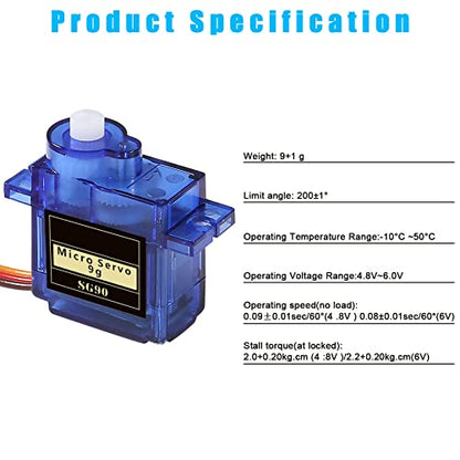 DIANN 6pcs SG90 9G Micro Servo Motor Kit for RC Robot Arm Walking Helicopter Airplane Car Boat Control with Cable M-F