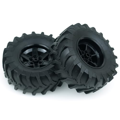 MALEKO Tires and Wheels Accessories Pack- 2 PCS Tires Dia. 107X44mm&Rim Dia. 56 X 34mm Compatible with All Major Technical Cars Robots - color: Black No.3