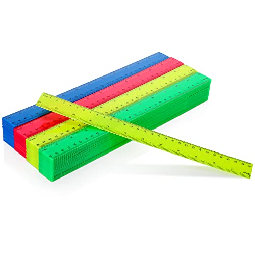 100 Pcs 12 Inch Rulers Bulk Plastic Kid Ruler for Back to School Supplies
