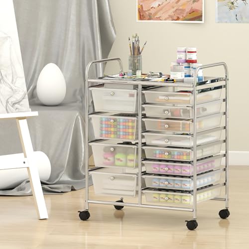 Giantex 12 Drawer Rolling Cart with Drawers, Storage Organizer Cart for Classroom Office School Teacher, Mobile Drawer Cart for Tools, Crafts, Small Printer, Clear - color: Clear, size: 12 Drawers (4 Big+8 Small)