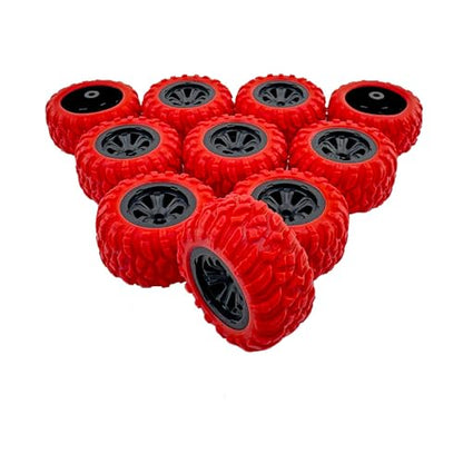 10PCS Toy Car Wheel 33mm RC Car Rubber Tire Wheel with 5PCS Shaft Round Rod Axles for RC Car Truck Robot DIY Model Toy Wheel Parts (2x33mm Red) - style: 2x33mm Red