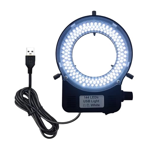 USB LED Ring Light Illuminator, 144 64 LED White Adjustable Lamp for Industry Monocular Binocular Trinocular Stereo Video Lens Microscope & Camera (USB 144 LEDs)… - color: 144 LED