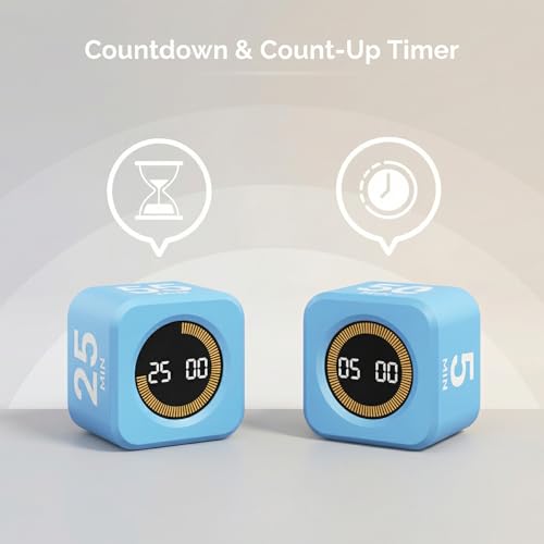 KADAMS Visual Timer – Cube Pomodoro Timer, LED Countdown Ring & Count Up Mode, Silent Flip Productivity Timer for Study, Classroom, Office, Cooking (Blue 5-10-25-50 min) - color: Blue 5-10-25-50 Min