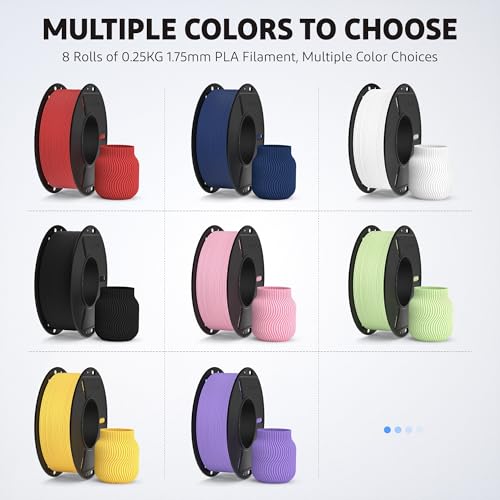 ELEGOO Matte PLA 3D Printer Filament Bundle 1.75mm 8 Colors 8 * 250g 1.75mm - color: 8*250g Mint Green/Lavender Purple/Black/White/Ruby Red/Navy Blue/Sakura Pink/Sunshine Yellow