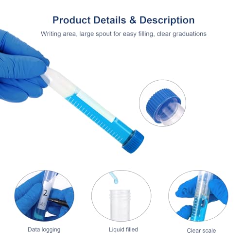 15ml 10Pcs Conical Centrifuge Tubes with Blue Screw Caps