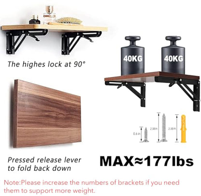 Folding Shelf Brackets - 20 Inch 4 Pcs Heavy Duty Metal Collapsible Shelf Bracket, DIY Wall Mounted Shelf Bracket, Space Saving for Bench Table - size: 20 Inch- 4 Packs