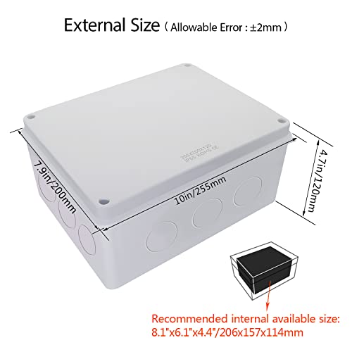 LeMotech Junction Box, Electrical Box IP65 Water Resistant Dustproof ABS Plastic Project Enclosure for Electronics White 10 x 7.9 x 4.7 inch - size: 10"x 7.9"x 4.7"