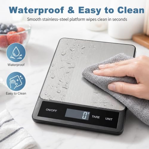 33LB/15KG Digital Kitchen Scale, USB Rechargeable Stainless Steel