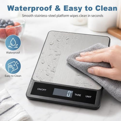33LB/15KG Digital Kitchen Scale, USB Rechargeable Stainless Steel