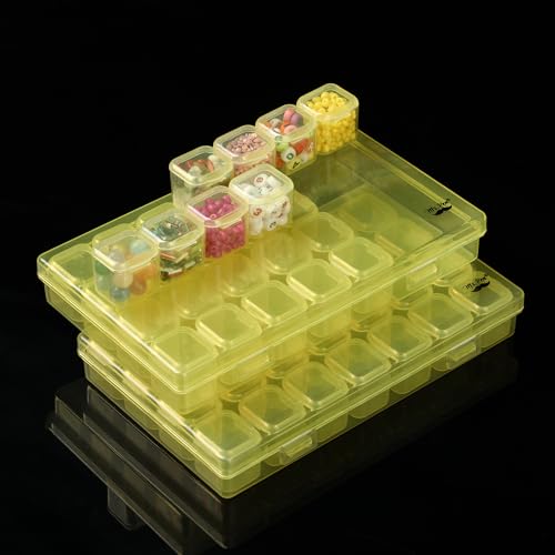Mr. Pen- Bead Storage Containers, 28 Grids, 2 Pack, Transparent Yellow - color: Transparent Yellow, size: 2 Pack-56 Pcs(6.8"x4.4"x1")