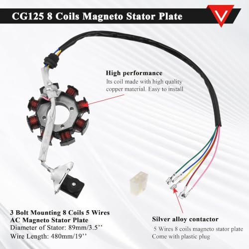 PRO BAT Full Lifan 200cc Wiring Harness 8-Coil Stator AC CDI Tail Light - color: W Spark Plug & B Ignition Coil & S Rectifier
