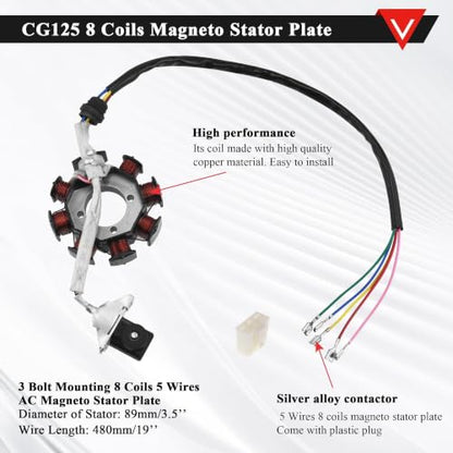 PRO BAT Full Lifan 200cc Wiring Harness 8-Coil Stator AC CDI Tail Light - color: W Spark Plug & B Ignition Coil & S Rectifier