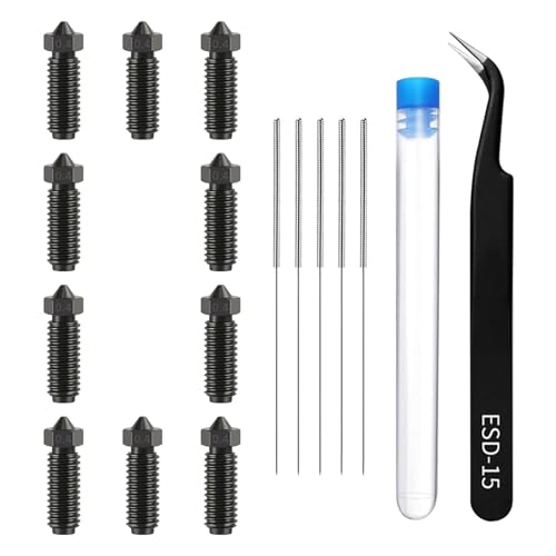 10PCS Hardened Steel Nozzle Kit for Anycubic Kobra 3 3D Printer (0.4mm Nozzles*10, Cleaning Needles*5, Curved Tweezer*1) - size: Hardened Steel Nozzles * 10, style: Suit for Kobra 3 / Kobra 3 V2 / Kobra S1