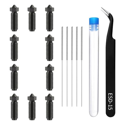 10PCS Hardened Steel Nozzle Kit for Anycubic Kobra 3 3D Printer (0.4mm Nozzles*10, Cleaning Needles*5, Curved Tweezer*1) - size: Hardened Steel Nozzles * 10, style: Suit for Kobra 3 / Kobra 3 V2 / Kobra S1