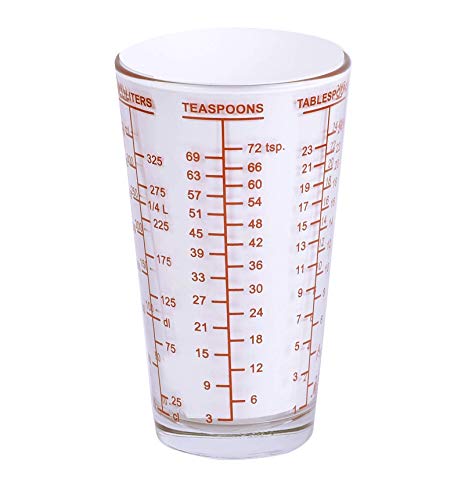 Kolder Mix N Measure Glass, Multi-Purpose Liquid and Dry Measuring Cup, 6 Units of Measurement, Heavy Glass, Red - color: Heavy Glass, Red