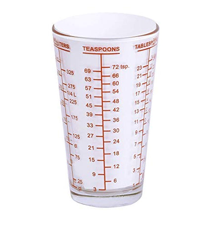 Kolder Mix N Measure Glass, Multi-Purpose Liquid and Dry Measuring Cup, 6 Units of Measurement, Heavy Glass, Red - color: Heavy Glass, Red