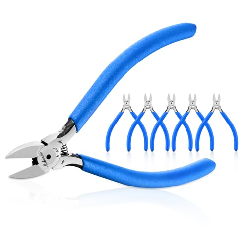 Wire Cutters 6 Pack, 5" Flush Cutters for Electronic Component, CR-V Side Cutters, Diagonal Cutters for Crafting, Flush Cut Pliers for Jewelry Making, Plastic, Soft Copper Wire, Floral - size: A05-6Pack