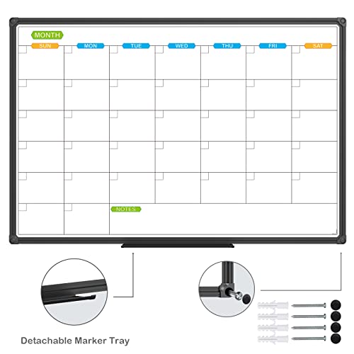 JILoffice Dry Erase Calendar Whiteboard, Magnetic Month Board 36 x 24 Inch - color: Black, size: 36"W x 24"H