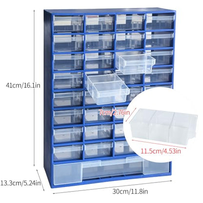 33 Drawer Plastic Small Parts Organizer, Storage Bin with Drawers for Hardware, Parts, Crafts, Beads, 11.8 x 16.1 x 5.2 Inches (Blue) - color: Blue