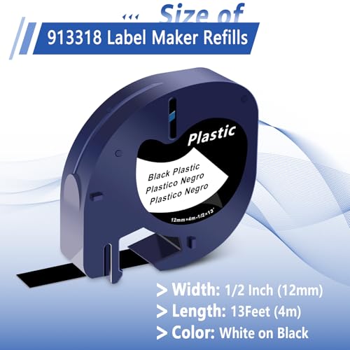 5PK 12mm x 4m White on Black Compatible for Dymo Letratag Refills 913318 - color: White on Black