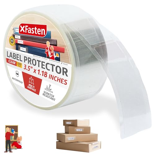 XFasten Clear Labels Sticker Protectors 500-Pack Waterproof and Yellowing-Resistant Clear Label Protectors for Barcode Stickers, Library Labels for Book Spines, Laboratory, Office (3.5 x 1.2 inch)