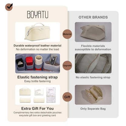 BOYATU Travel Makeup Bag Organizer Cosmetic Bag: 3 Pcs Set Make up Bags for Women with Handle - Waterproof Vegan Leather Toiletry Bags Travel Essentials Pouch with Compartments (C-04-White) - color: 04-B-White