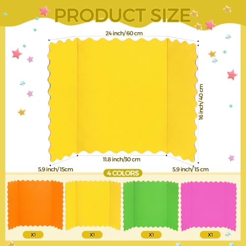 Mooliwe 4 Pack 24" x 16" Trifold Poster Board Scalloped, Neon Color - color: Neon Color, size: 24" X 16"
