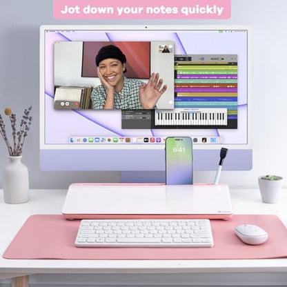 Varhomax Glass Desk Whiteboard with Storage, Desktop Organizer - color: Pink Base