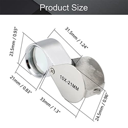 Othmro 1Pcs Magnifier 10X Lens Diameter 21mm Whistle Shape Foldable Jewelry Loupe Magnifying Glass Silver - color: 10 X/21mm