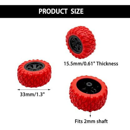 10PCS Toy Car Wheel 33mm RC Car Rubber Tire Wheel with 5PCS Shaft Round Rod Axles for RC Car Truck Robot DIY Model Toy Wheel Parts (2x33mm Red) - style: 2x33mm Red