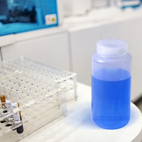 12 Pcs 32 oz 1000ml Polypropylene Wide Mouth Reagent Bottle with Screw Caps and Labels Plastic Sample Storage Containers for Laboratory, Classroom, Home