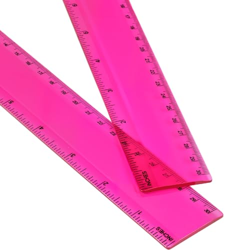 EBOOT 2 Pack Plastic Ruler Straight Clear Measuring Tool, Rose Red, 12 Inch - color: Rose Red, size: 12 Inch