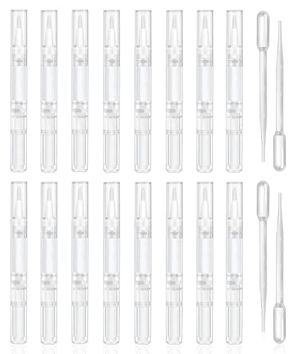 16 Pcs 3ml Empty Cuticle Oil Pen with 4 Pcs Transfer Pipettes - Transparent Nail Oil Twist Pens with Brush Tip for Nail Oil, Eyelash Growth Liquid, Cosmetic Lip Gloss Container Applicators - size: 20 Count (Pack of 1)