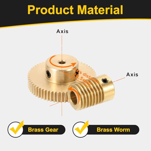uxcell Worm Gear Set 60T 0.5 Module 60:1 Reduction Rate, Right Rotation Drive Gear Box Wheel Reduce Transmission Part (Brass Gear-3mm Bore, Brass Rod 6mm Bore) - size: Gear-3mm, Rod-6mm Bore, style: 0.5M-60T