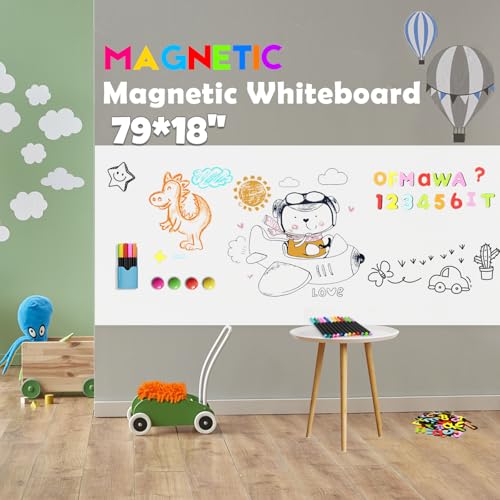 Magnetic Whiteboard Contact Paper 79" x 18" Self-Adhesive Wall Sheet Kit - color: White 1pc, size: 79"W x 18"H