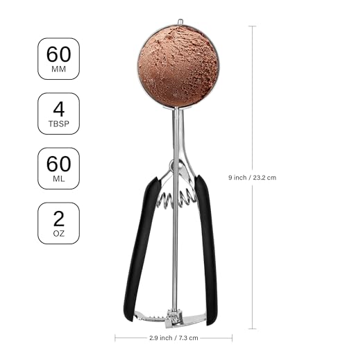 Large Cookie Scoop 4 Tbsp, Professional Stainless Steel Ice Cream Scoop 60mm, Cupcake Scoop Muffin Scoop for Baking, Good Soft Grips, Quick Trigger Release, 60ml (4 Tablespoon) - size: 4 tbsp (60 mm)