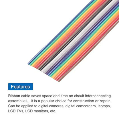 MECCANIXITY 1 Pcs 16 Pin Flat Rainbow Ribbon Cable 6.6 Ft 1.27mm Pitch Breadboard Jumper Wires for Electronic Projects - size: 6.6 Ft, style: 16P