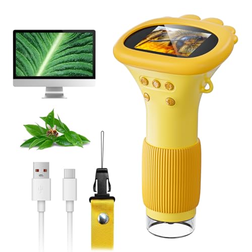 Microscope for Kids, SKYBASIC 2" IPS Screen 1000X Handheld Digital Microscopes HD Pocket Portable Mini USB Microscope Camera, PC Compatible, Science Edu Fun Birthday Gifts Toys for Children Students - color: Orange