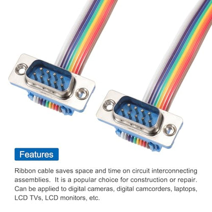 MECCANIXITY IDC Rainbow Wire Flat Ribbon Cable DB9 Male to DB9 Male 8 Inch Length 2.54mm Pitch Breadboard Jumper Wires for Electronic Projects - size: 8 Inch, style: DB9 Male to DB9 Male
