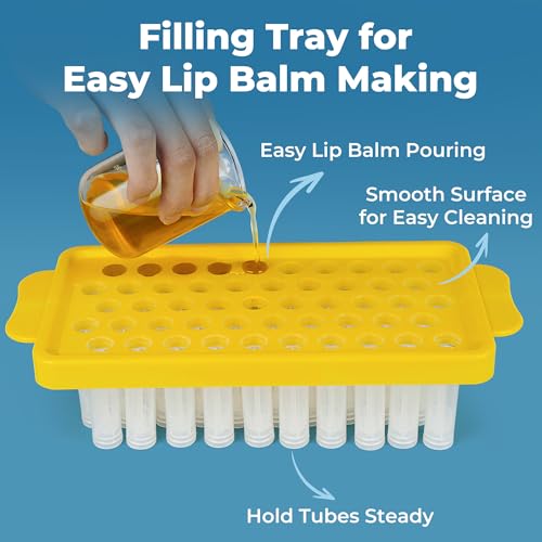 LotFancy Lip Balm Tubes Kit with Filling Tray & Spatula, 50 Pcs 5.5ml (3/16 oz) Clear Empty Lip Balm Containers with White Caps, BPA-Free, Leak-Resistant - color: White(with Tray & Spatula)