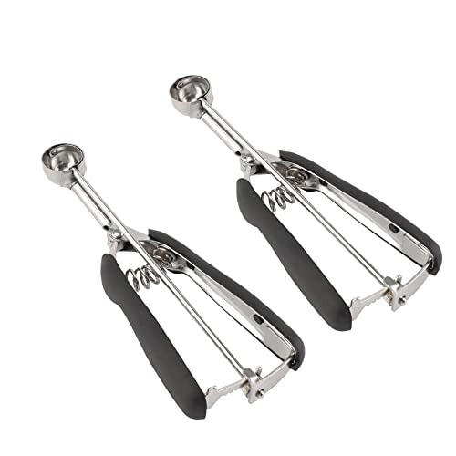 Small Cookie Scoop Set - 2 PCS Include 1 tsp / 2 tsp Cookie Dough Scoop, Cookies Scoops for Baking, Made of 18/8 Stainless Steel, Good Soft Grips, Quick Trigger Release - size: 25 & 30 mm / Set of 2