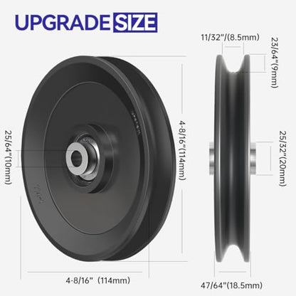 4.5in / 115mm Nylon Bearing Pulley Wheel - Over The Door Pulley，360° Traction Aluminum Bearing Pulleys for Cable Machine Weight Gym Home Garage Door Pulley System