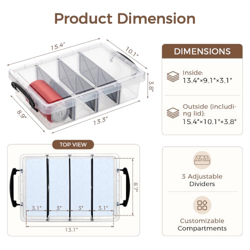 Citylife 2PC Clear Craft Organizers and Storage with 3 Removable Dividers - size: 6.4 Qt-2 Pack-D