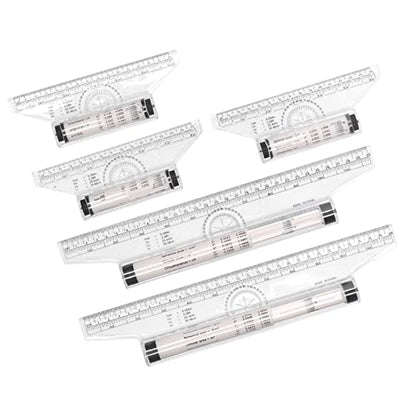 Aramox 5pcs Parallel Rolling Ruler, Clear Scale Plastic Measuring Ruler with Round Holes for Drawing Circles and Formulas, for Artists Students Designers