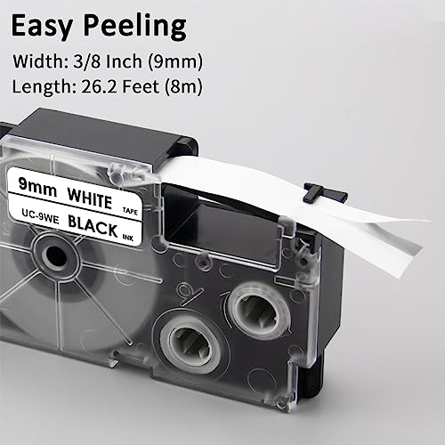 Pristar Compatible XR-9WE XR-9WE2S 9mm White for Casio Label Maker Tape - color: Black on White