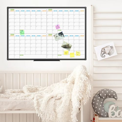 JILoffice Magnetic Dry Erase Calendar Whiteboard, 4 Month White Board Planner 36 X 24 Inch, Black Aluminum Frame Wall Mounted Board for Office Home and School - color: Black, size: 24"W x 35.8"H
